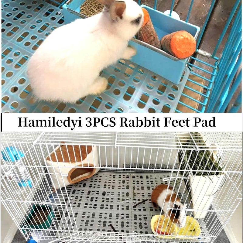 Hamiledyi Rabbit Feet Pad Hole Leak Water Design for Plastic Bunny Cage Mat Foot Resting Pads (1 Pink +1 White +1 Blue) - Image 3